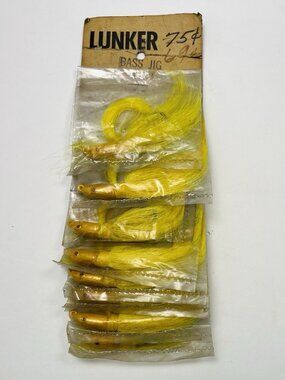 VTG Set 8 LUNKER Yellow Bass Jig Weighted FISHING LURES Fish NOP NEW